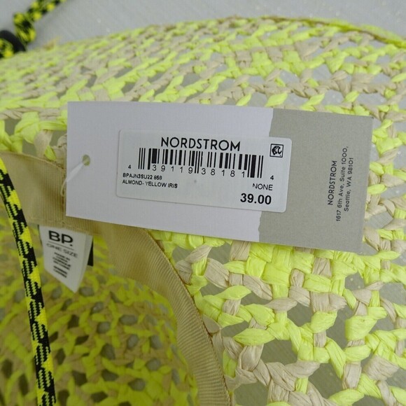 BP Floppy Sun Straw Floppy Hat Brim Almond- Yellow Iris Adjustable Strap NWT - Picture 5 of 12